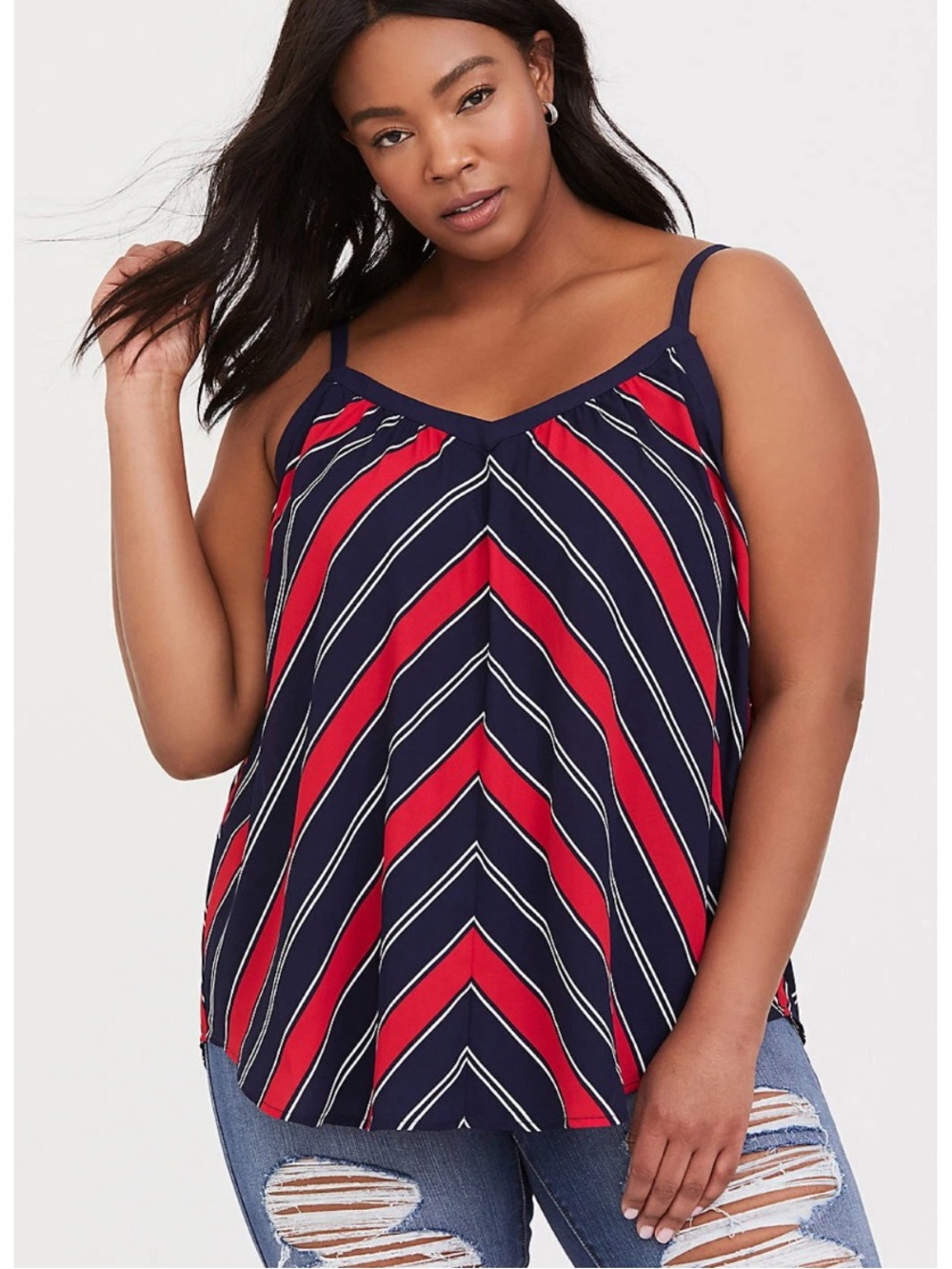 Torrid Navy & Red Chevron Georgette Swing Cami SIZE 3x